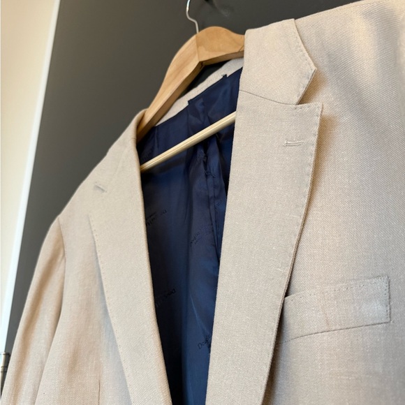 Douglas Hayward NWT 44 Linen blend Beige Blazer with Navy Lining- classic & raw - Picture 6 of 17